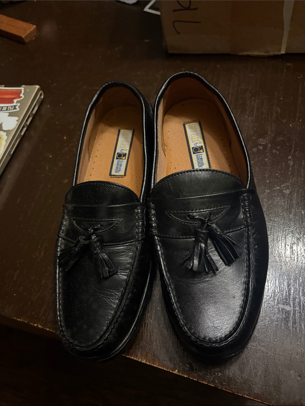 Men's Black Leather Tassel Loafers Soft flex by French Shriner size 7.5w